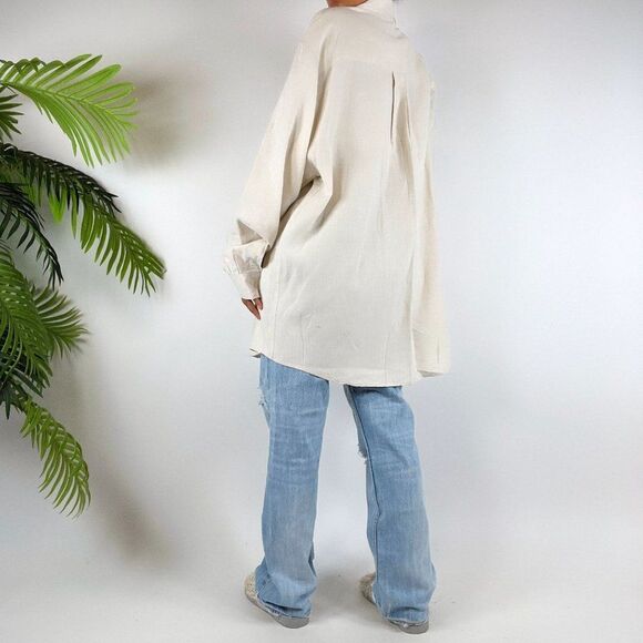 Vintage Y2K Coastal Chic Beachy Boho Oversized Linen Button Up Shirt / Size: XL - Picture 2 of 6